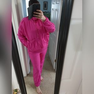 Vintage Retro VTG 80's Duffel Hot Pink Large Track Suit Windbreaker